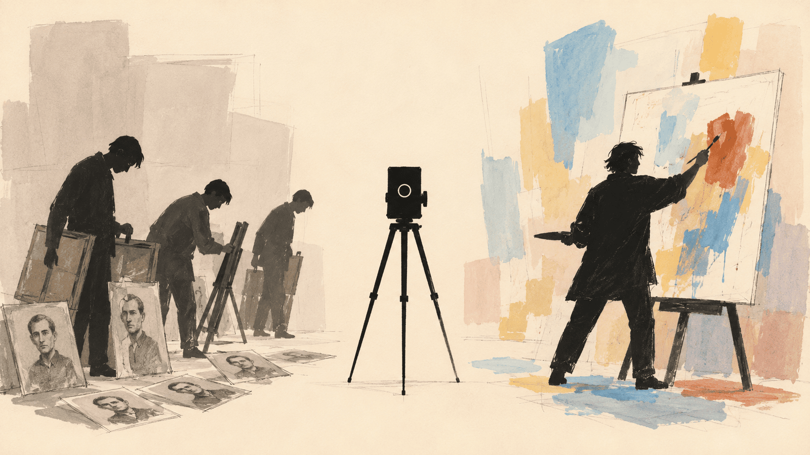 After the camera, the painters who only knew how to make it look real packed up, and the ones who used images to tell a story walked toward Impressionism and abstraction