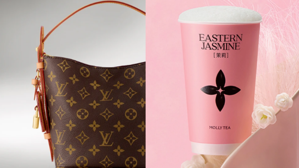 On the left, an LV Monogram handbag; on the right, a MOLLY TEA cup — the two flowers this whole lawsuit is about. Source: Ifeng / Fengbao Yan report.