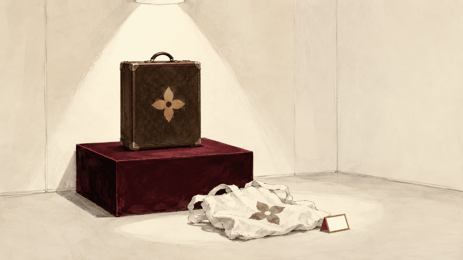 The same flower, one under spotlights, one on a street stall — as long as it's this flower, even a canvas tote can hang a price tag