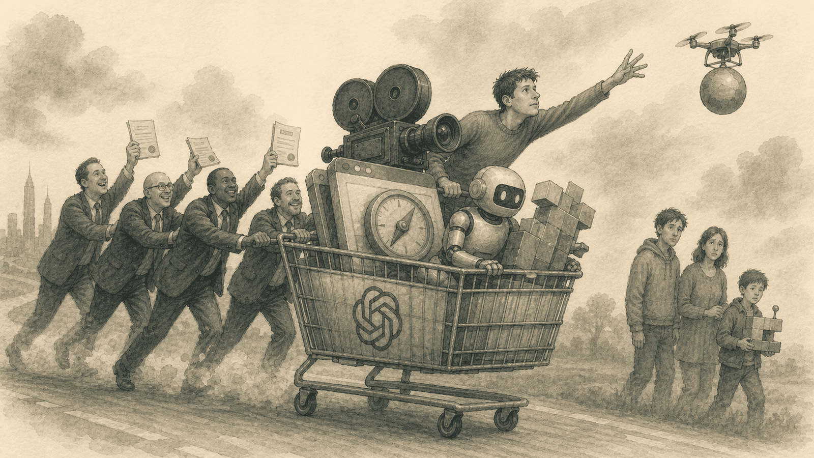 Video, browser, agents and software all loaded into one car with capital pushing from behind, while the actual users are left standing at the roadside