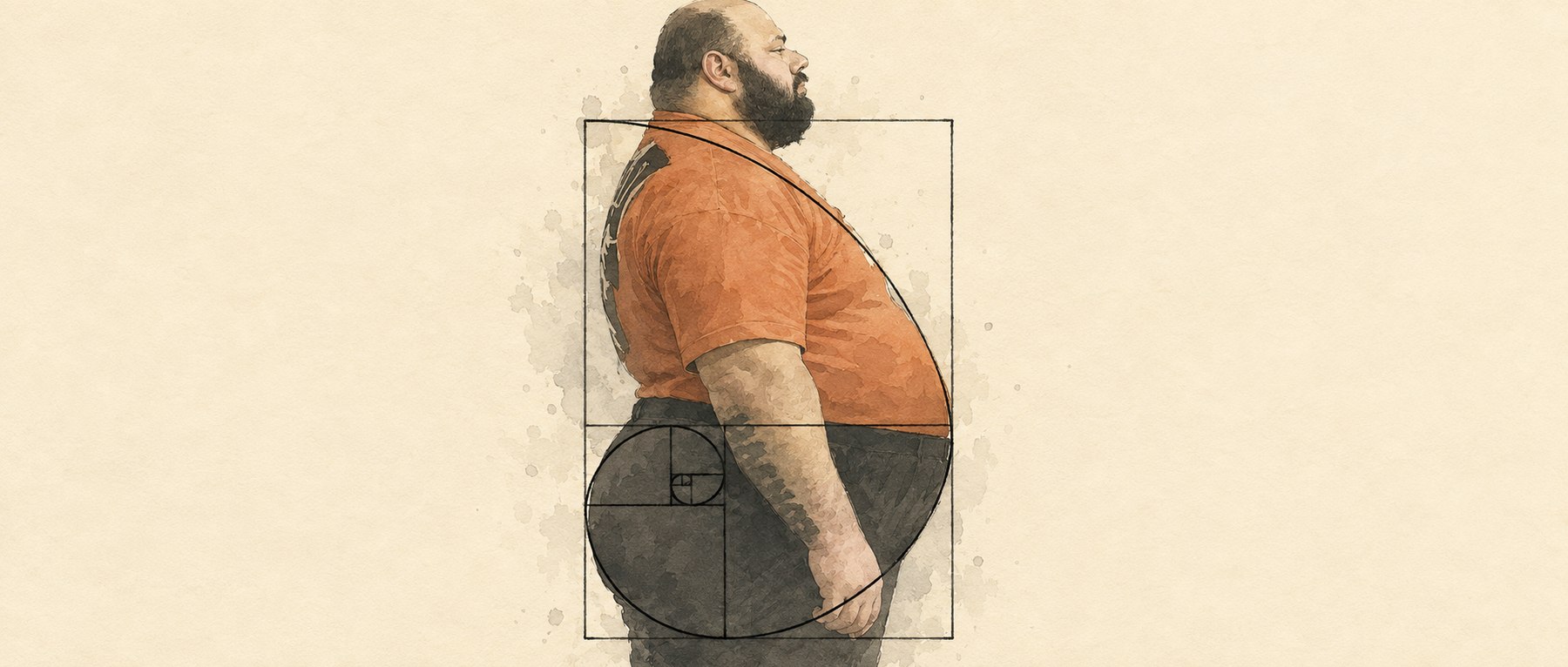 A reclining body overlaid with a golden spiral