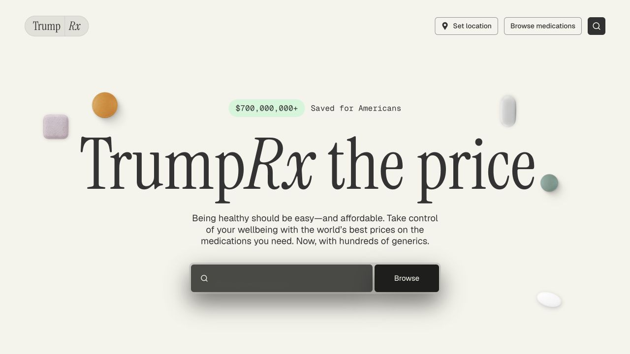 The TrumpRx homepage. Source: TrumpRx, captured September 30, 2026.