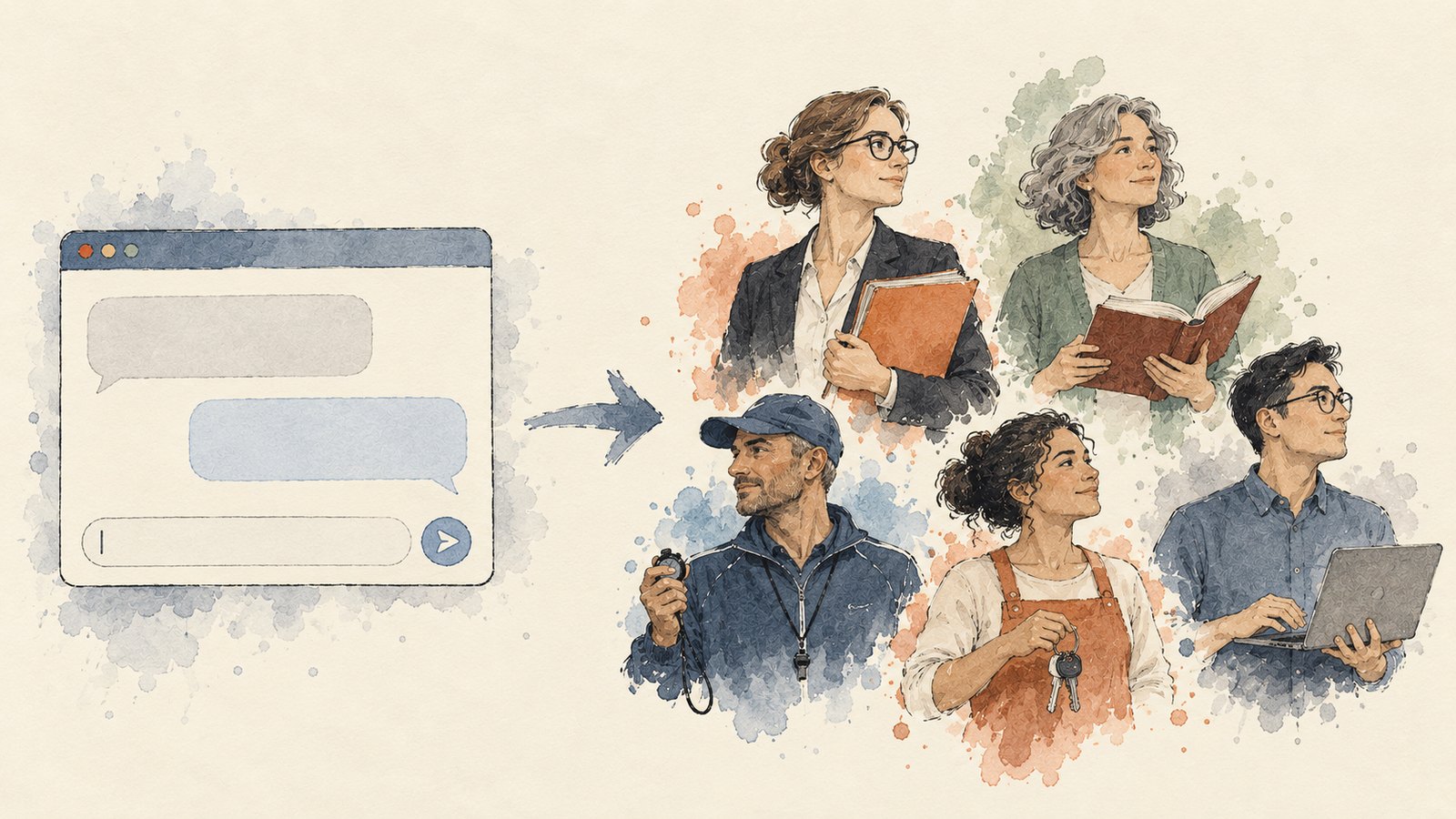 From a single chat box to secretary, teacher and coach: agents begin to imitate the relationships between people. Concept illustration.