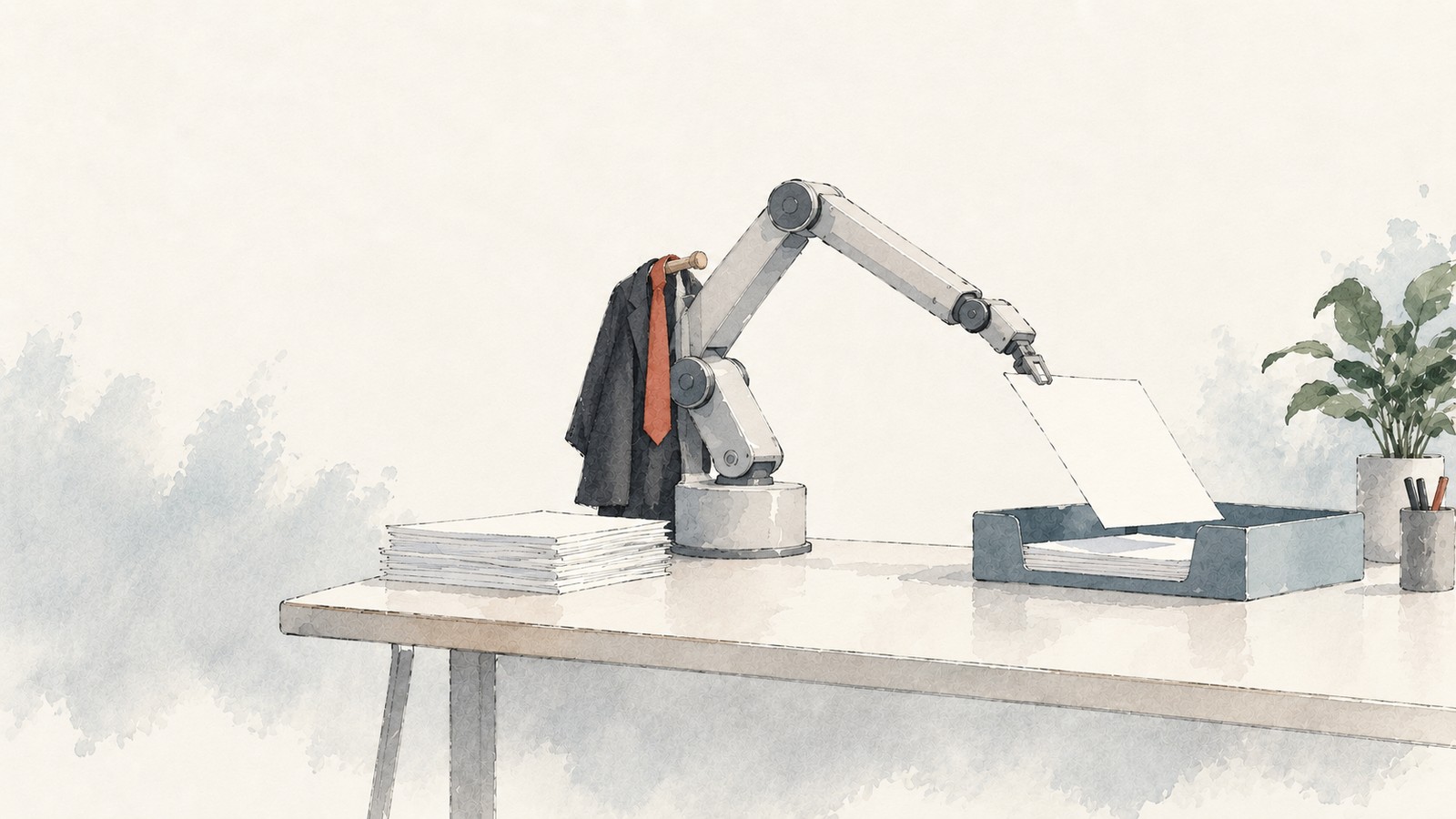 The machine takes off its costume and the work carries on. Concept illustration of a possible future.