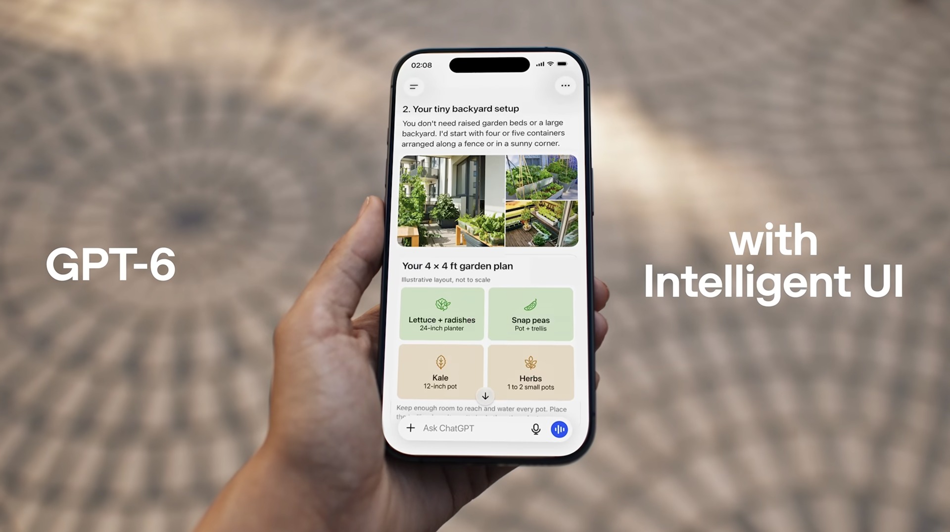 ChatGPT displaying a custom garden plan with Intelligent UI